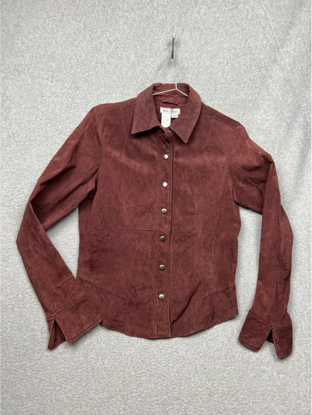 Vintage Max & Lily Western Suede Leather Snap Front Shirt Womens Size 6 Rust